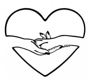 dogs hand in humans loveheart background